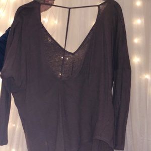 Open back long sleeve taupe top